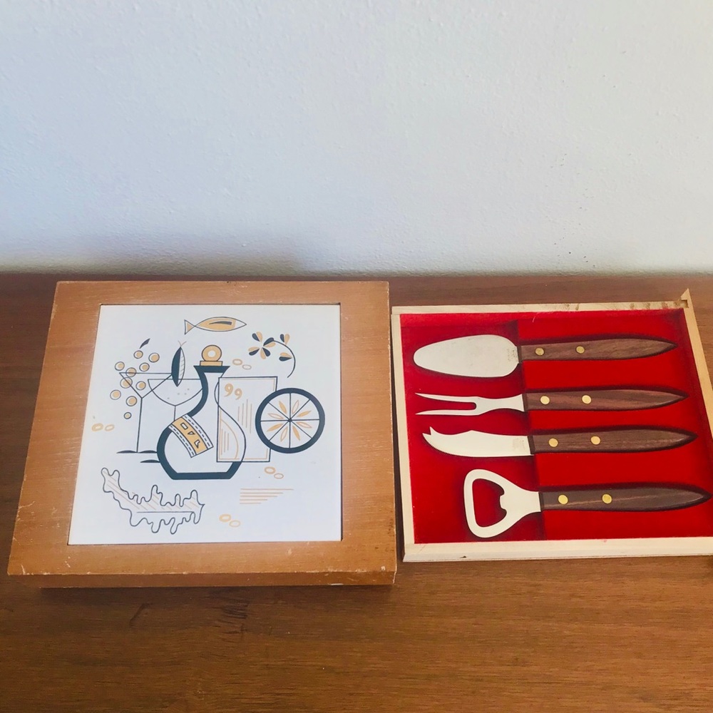 Vintage mcm Japanese cheese/bar tools trivet Fred roberts?